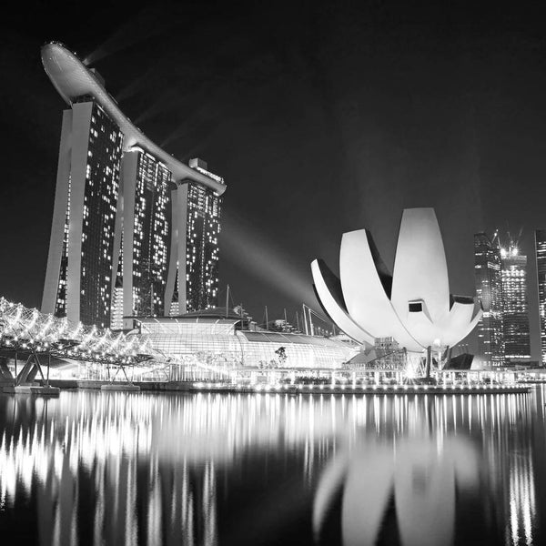 Double Helix Bridge Singapore, Black and White (square) Wall Art