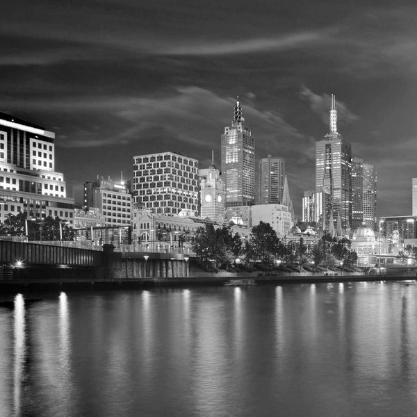 Melbourne Skyline, Black and White (square) Wall Art