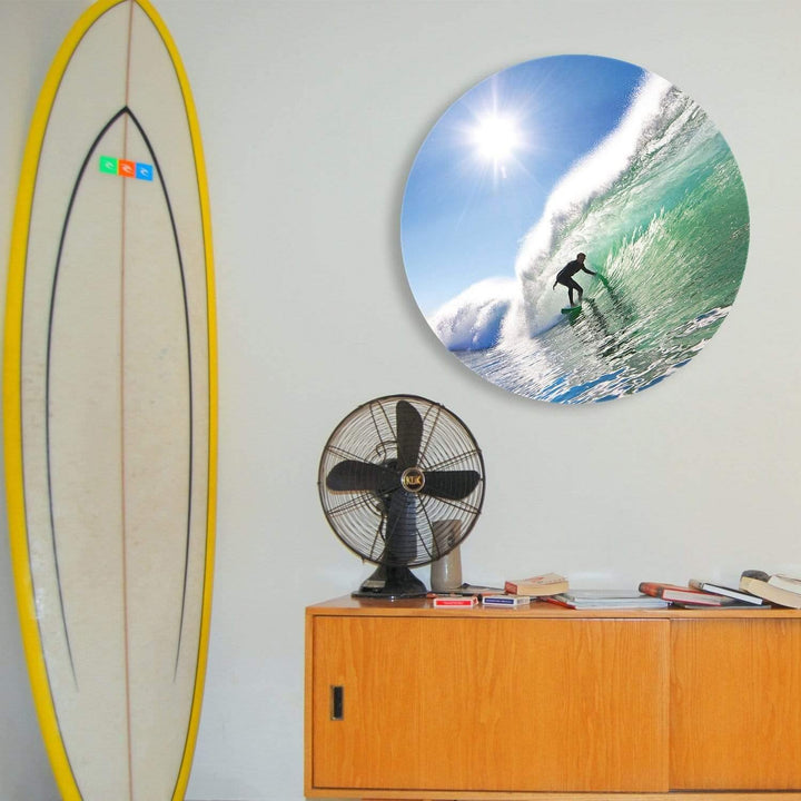 Surfer in the Sun Circle Acrylic Glass Wall Art
