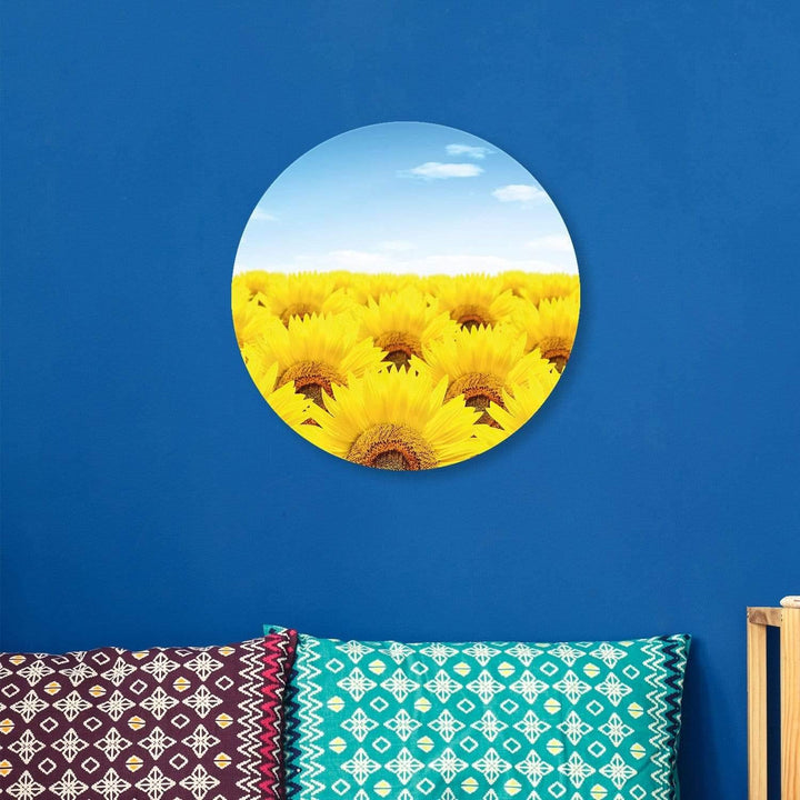 Sunflower Horizon Circle Acrylic Glass Wall Art