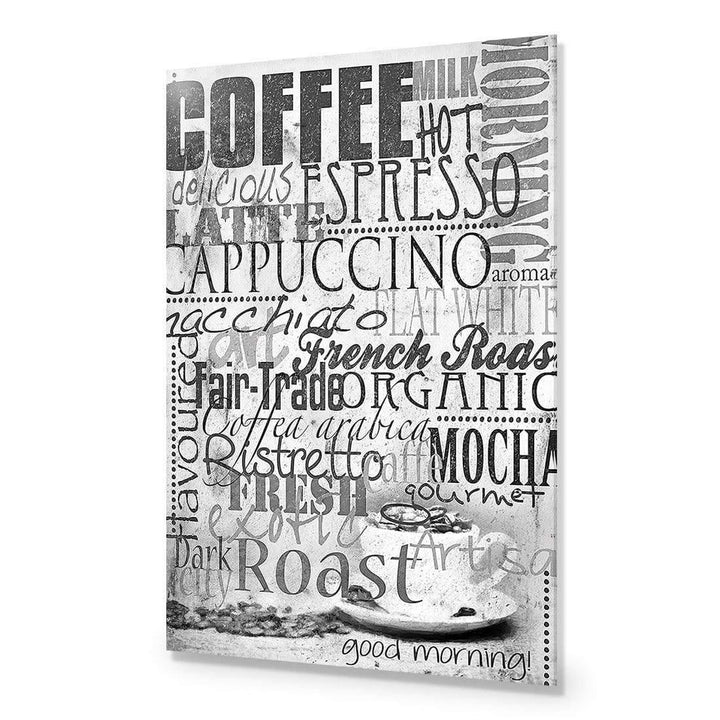 Coffee Words Montage, Black and White Wall Art