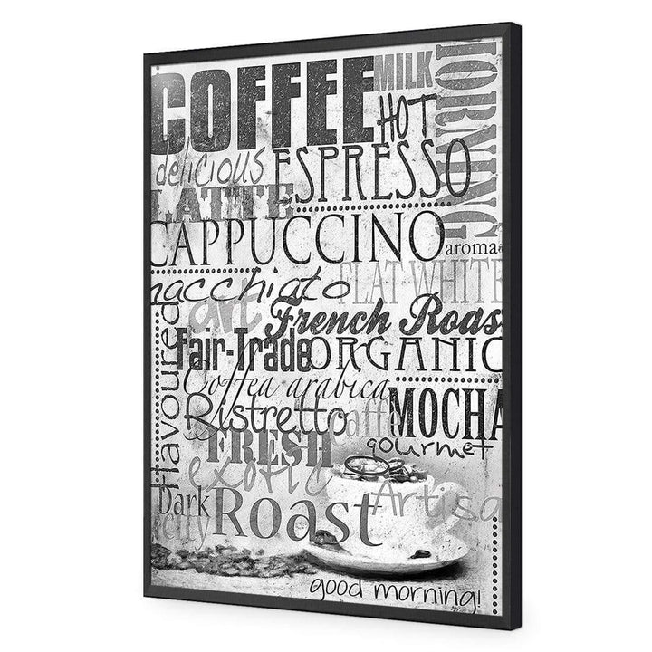 Coffee Words Montage, Black and White Wall Art